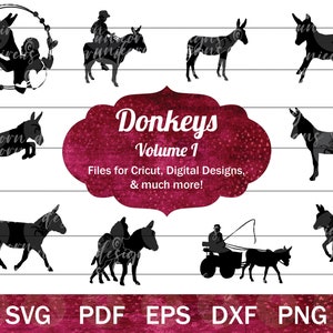 Donkey SVG for Cricut, Donkey SVG Bundle, Donkey Pulling Cart PNG, Donkey Clip Art, Donkey Silhouette, Donkey Cut Files, Donkey Shirt Design