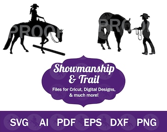 Showmanship & Trail SVG for Cricut, Western Horse Show Silhouettes, Horse Show SVG Cut Files for Crafting, Trail Horse Show Clip Art