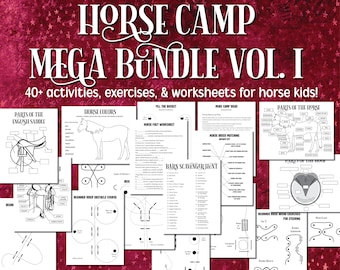 De Horse Camp MEGA-bundel - 40+ paardensportactiviteiten, spellen, oefeningen en werkbladen, paardenonderdelen, tuigonderdelen, paardrijspellen voor lessen