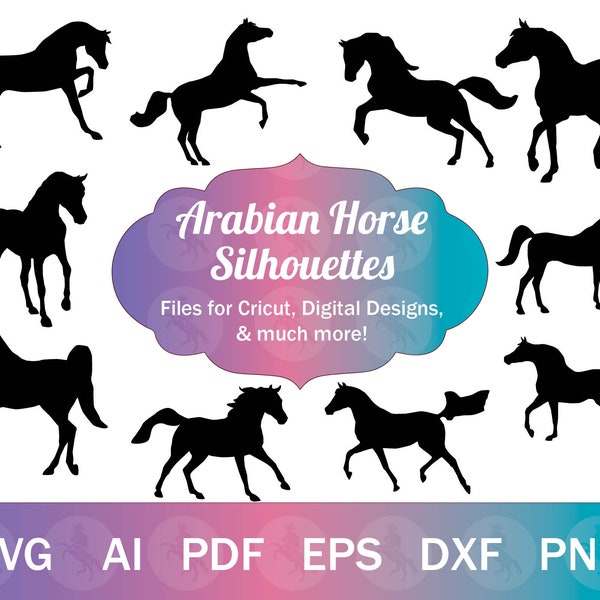 Arabian Horse SVG for Cricut, Equestrian Arabian Horse Graphic, Arabian Horse Silhouette Cut Files,  Trotting Cantering Arab Horse Clip Art