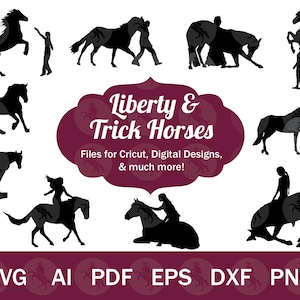 Liberty & Trick Horse SVG para Cricut, Liberty Horse Clip Art, Arquivos de corte de silhueta de cavalo, Circus Horse Clip Art, Liberty Horse SVG png