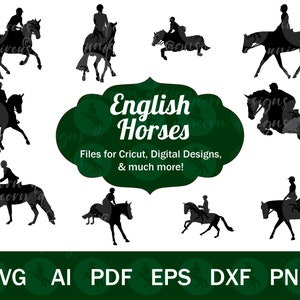 Engels paard & ruiter SVG voor Cricut/Eventing vectorbestanden/10+ Engelse ruiter silhouet gesneden bestanden voor knutselen/springen paard illustraties
