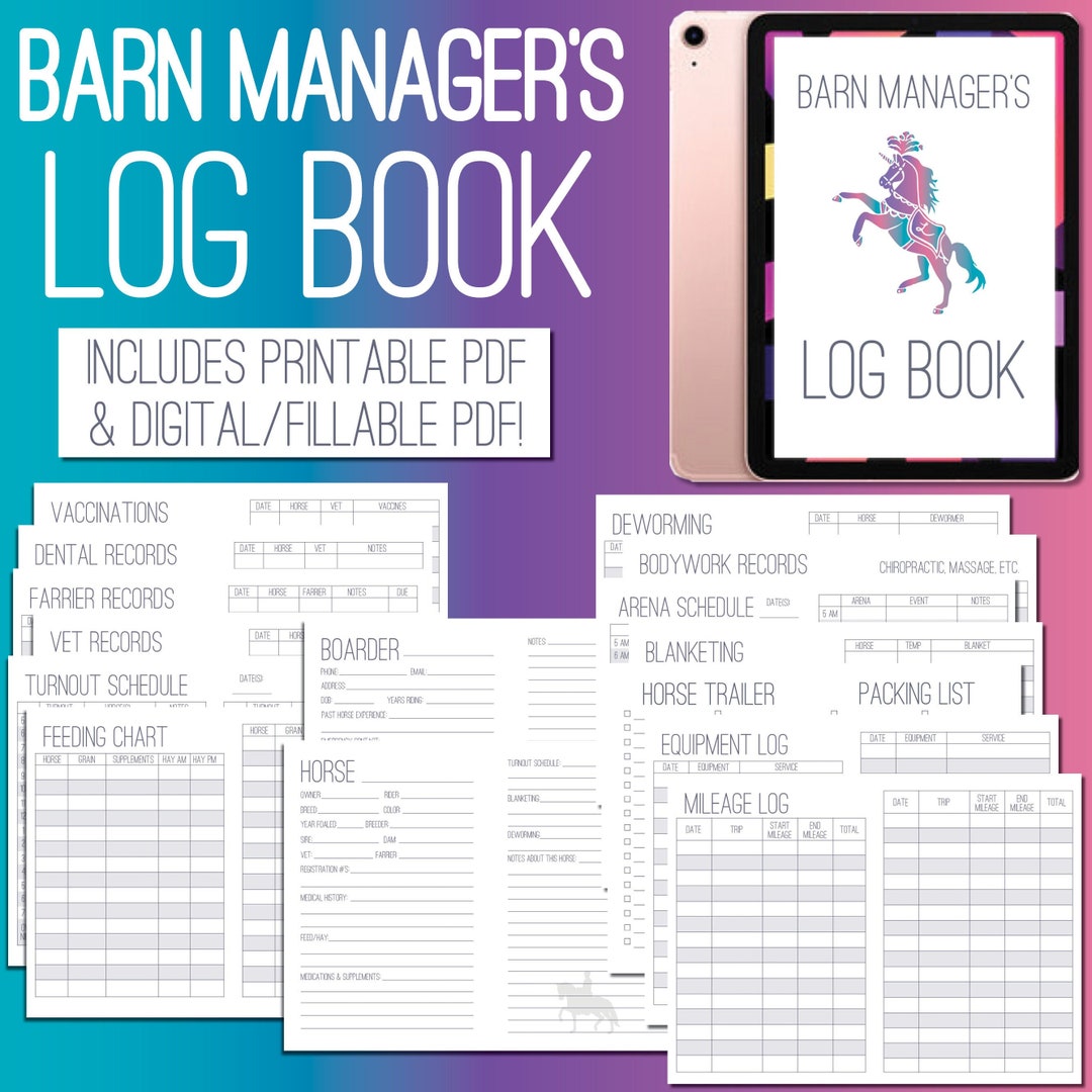fyrværkeri have på styrte The Barn Manager's Log Book Digital/pdf Horse Planner - Etsy