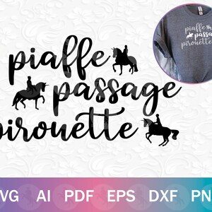 Piaffe Passage Pirouette Dressur SVG für Cricut - Dressurpferd geschnitten Dateien zum Basteln, Dressur Shirt Design, Dressur PNG, Einhorn SVG