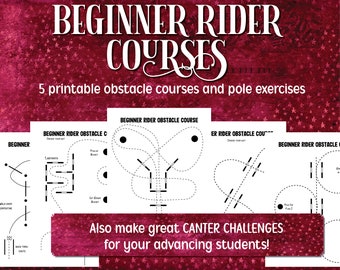 Beginner Rider Exercises Printable Diagram, Ground Pole Obstacle Courses, Equestrian Lesson Plan for Horse Camp & Horseback Riding Lessons