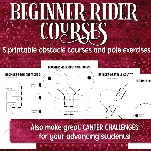 Beginner Rider Exercises Printable Diagram, Ground Pole Obstacle Courses, Equestrian Lesson Plan for Horse Camp & Horseback Riding Lessons