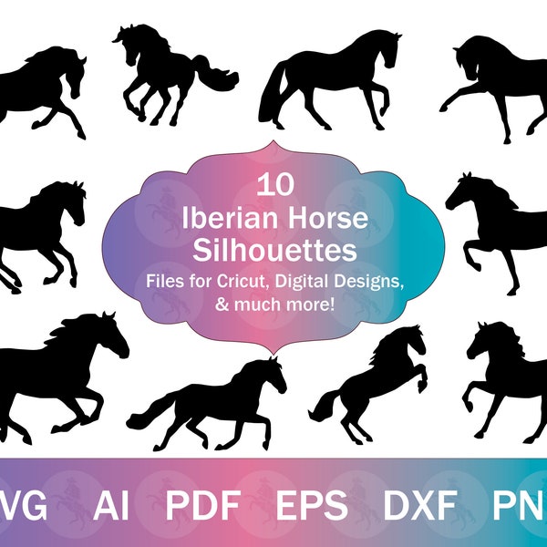 Iberian Horse SVG for Cricut, Spanish Horse Clip Art, Andalusian Horse SVG, Lusitano PNG, Lipizzaner Horse svg, Beautiful Horse Silhouette