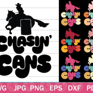 Chasin Cans Barrel Racer SVG Bundle for Cricut, Barrel Racing Clip Art, Rodeo Western Horse PNG for Apparel Designs or Crafting