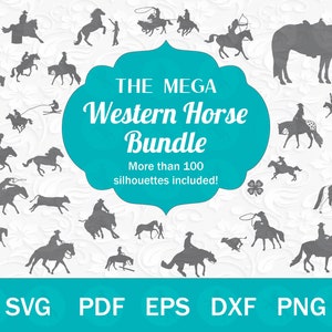 Das Mega Western Pferd SVG Bundle - 100+ Reiter Silhouetten, Pferd SVG für Cricut, Cowgirl SVG, Western svg, Horse Show svg