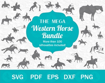The Mega Western Horse SVG Bundle - 100+ Equestrian Silhouettes, Horse SVG for Cricut, Cowgirl SVG, Western svg, Horse Show svg