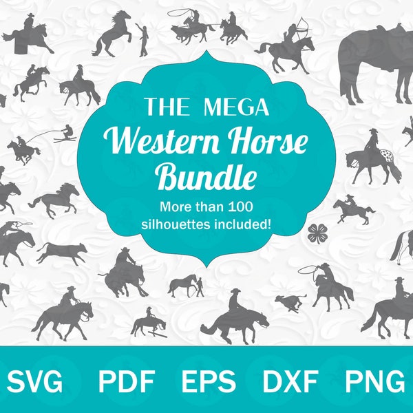 The Mega Western Horse SVG Bundle - 100+ Equestrian Silhouettes, Horse SVG for Cricut, Cowgirl SVG, Western svg, Horse Show svg