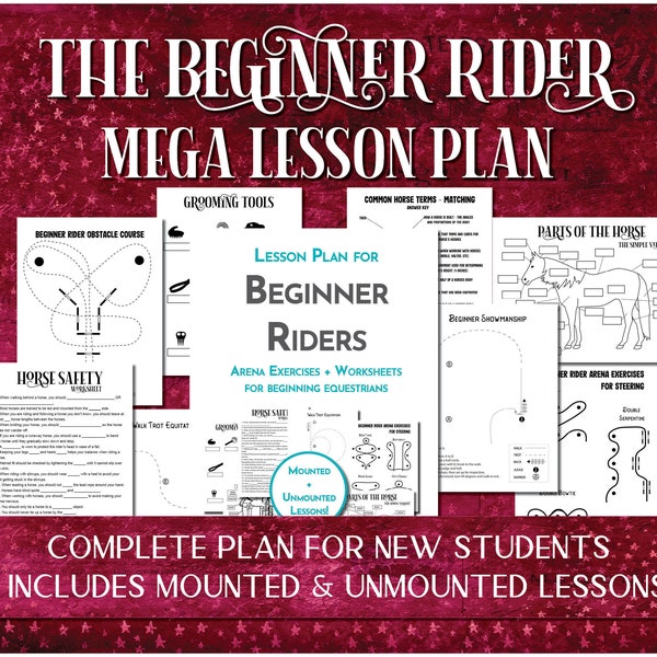 Beginner Rider Lesson Plan MEGA Bundle - 45+ Horseback Riding Exercises & Printable Equestrian Worksheets for Riding Instructors + Students