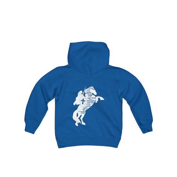 Ephesians 6 Full Armor of God YOUTH Horse Sweatshirt Kids Horse and Scripture Hoodie Christian Equestrian Hoodie for Kids w Bible Verse