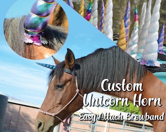 Unicorn Horn for Horse or Pony Easy Attach Brownband, Unicorn Costume for Horse, Horse and Pony Unicorn Browband for Halter or Bridle