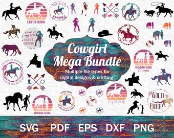 The Mega Cowgirl SVG PNG Bundle - 100+ Western Silhouettes, Horse svg for Cricut, Cowgirl PNG, Western svg, Rodeo svg illustrations