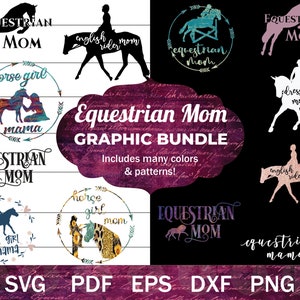 Bundle SVG maman équestre, clipart maman cavalière anglaise, maman équestre PNG pour sublimation, conception de chemise maman cheval, conception de fête des mères cheval