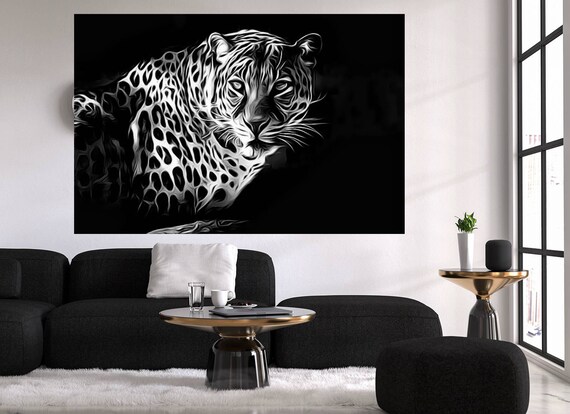 Leopard Wall Art Leopard Print Animal Wall Decor Black Etsy