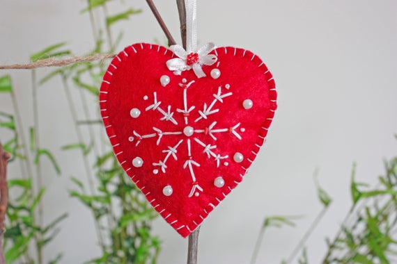 Coeur En Feutrine En Forme De Boule De Noël Fait à La Main En Feutrine Décoration De Sapin De Noël En Forme De Coeur