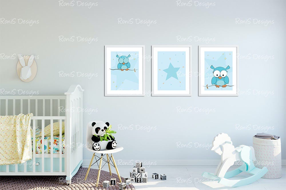 Owl Nursery Decor, Boy & Girl Nursery Art, Children's Wall Art Set, Owl Print Set of 3, Chil