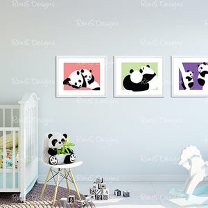 Panda Kinderzimmer Dekor, jungen & Mädchen-Kinderzimmer-Kunst, Kinder-Wand-Kunst-Set, Panda Druck 3er Set, Kindergarten, Kinderzimmer, Kinderzimmer-Drucke
