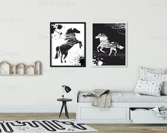 Horses Print, Printable art, Print Set, Art for Home, Wall Art, Horses Nursery Print, Children's Wall Art, Nursery Art, Children's Art