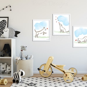Dog Nursery Print, Boy & Girl Nursery Art, Children&#39;s Wall Art Set, Dog Print Set of 3, Children&#39;s Room Decor, Pastel Colours, Watercolour
