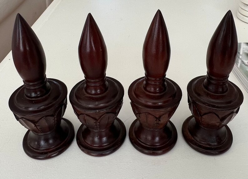 Lot of 4 Vintage Wood Finials Bed Post Toppers Screw On Etsy