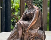 Antique Cast Spelter Mantle Clock Topper Statue Figurine Seated Woman