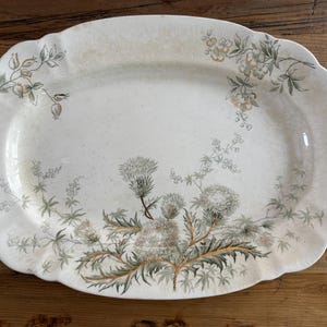 Antique John Edwards Porcelaine De Terre Gold Grey/Green Thistle Platter