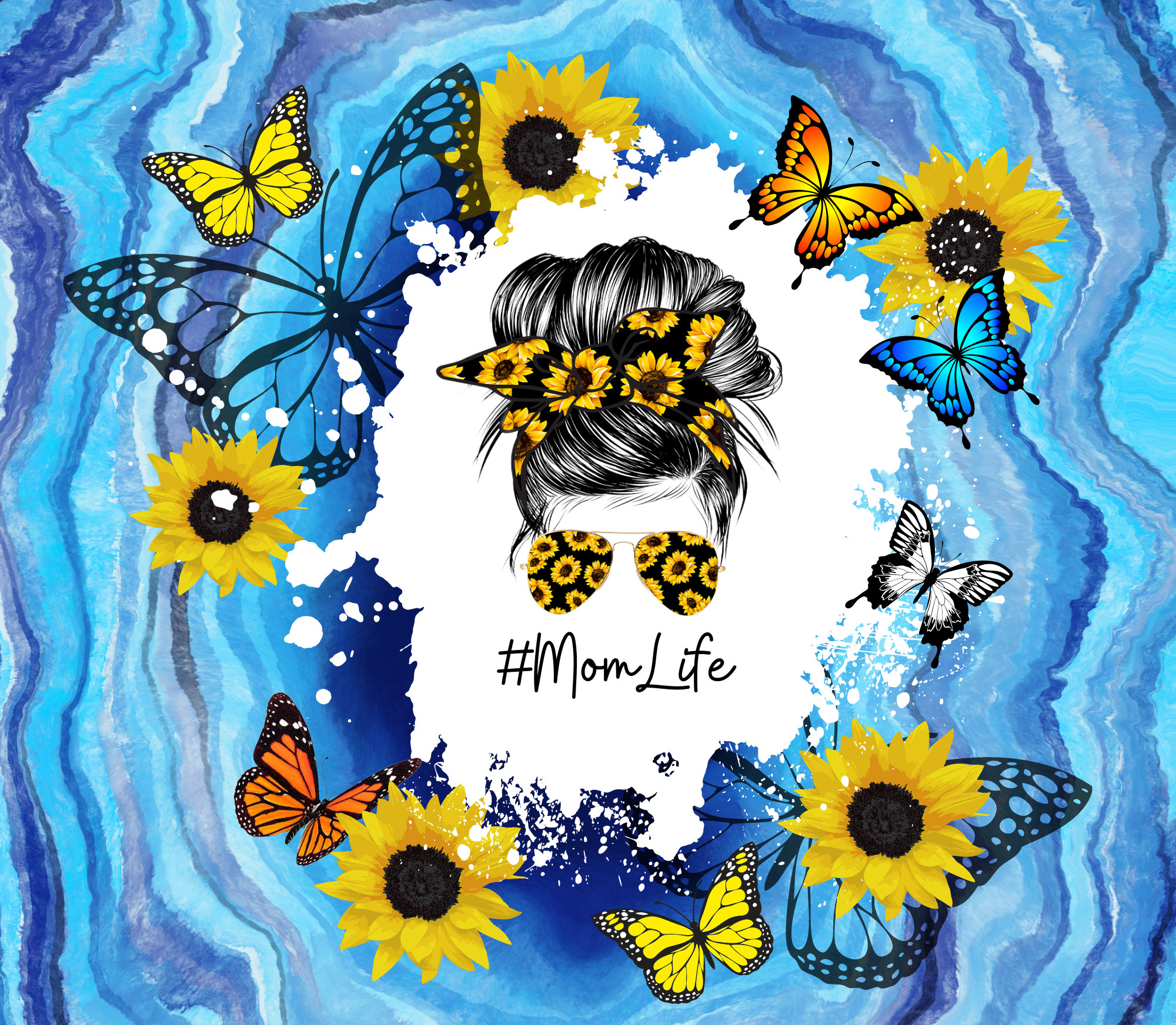 Mom Life Messy Bun Butterflies Sunflowers - Etsy