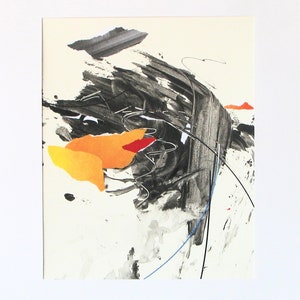Collage nero e arancione su carta, astratto originale, collage moderno, piccola arte originale, arte su carta strappata, piccola arte murale, arte su carta dipinta