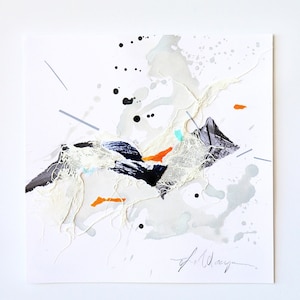 Collage blu grigio e bianco, astratto su carta, piccolo astratto originale, tecnica mista moderna, dipinto astratto, artista australiano