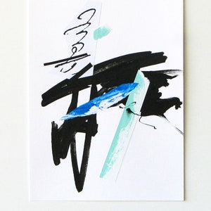 Piccola arte murale astratta, arredamento per la casa, tecnica mista originale, nero e blu, collage astratto, piccola tecnica mista astratta, artistica
