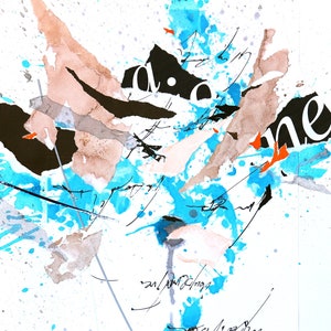 Astratto blu, marrone chiaro e arancione su carta. Arte murale astratta, arte originale per pareti domestiche, collage astratto, collage analogico, arte tipografica,