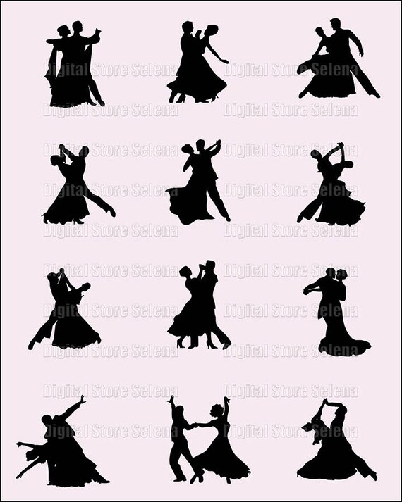 Ballroom Dancing Clipart Image Silhouette Digital Art 12 Files Png Instant Download