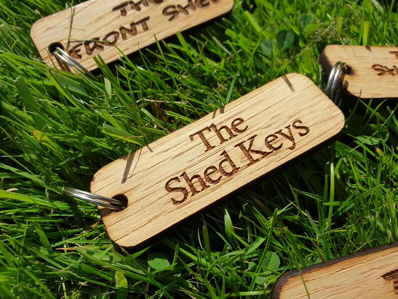 KEY RING TAG label wooden oak engraved gift keychain fob Etsy