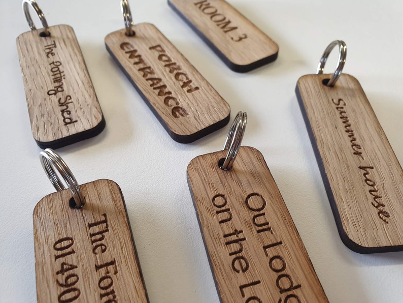KEY RING TAG label wooden oak engraved gift keychain fob Etsy