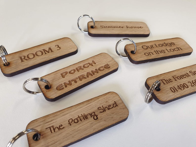 KEY RING TAG label wooden oak engraved gift keychain fob Etsy