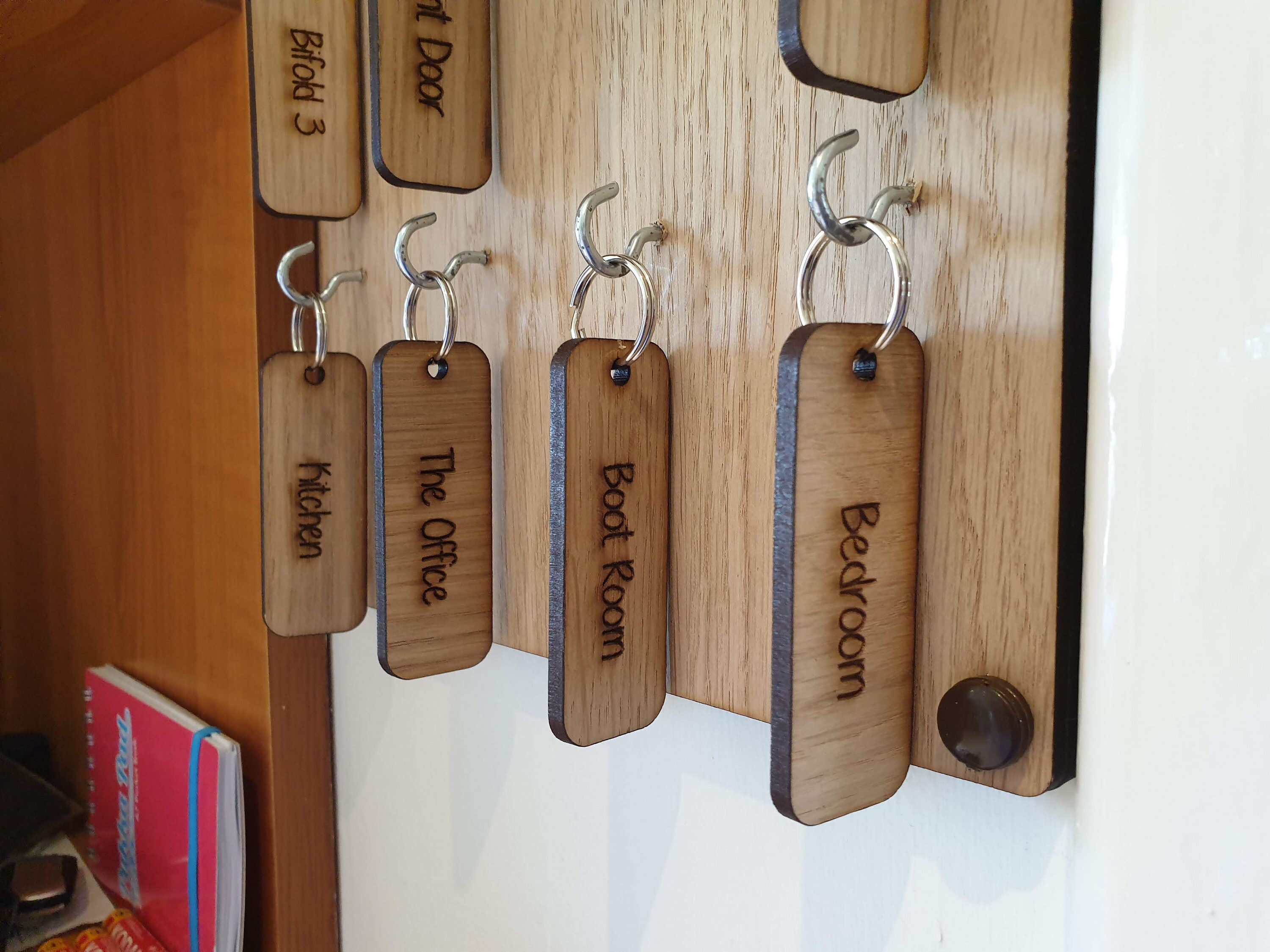 KEY RING TAG label wooden oak engraved gift keychain fob Etsy