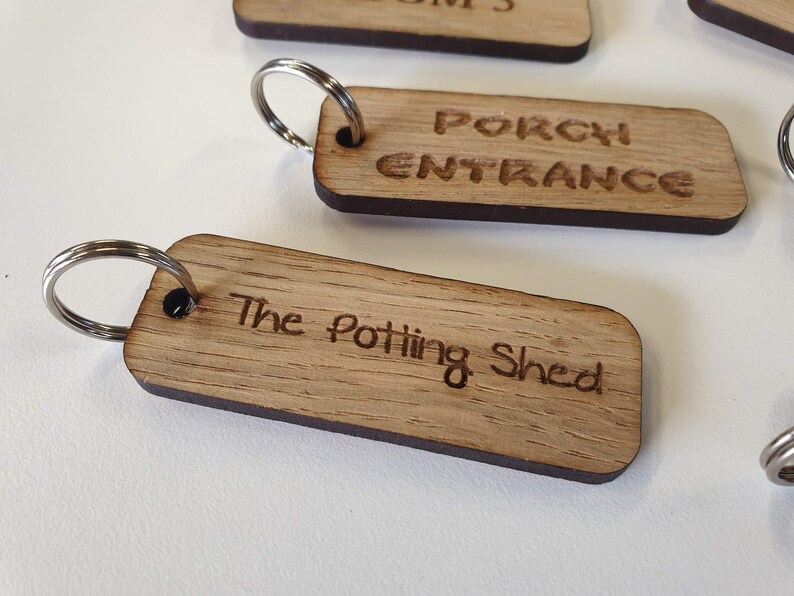 KEY RING TAG label wooden oak engraved gift keychain fob Etsy