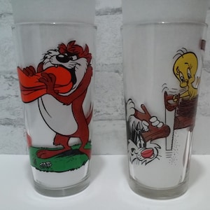 Warner Brothers Pepsi Glass 1976 Looney Tunes Taz & Daffy Duck Sylwester Cat i Tweety Bird Wybierz swoją ulubioną serię kolekcjonerską Vintage