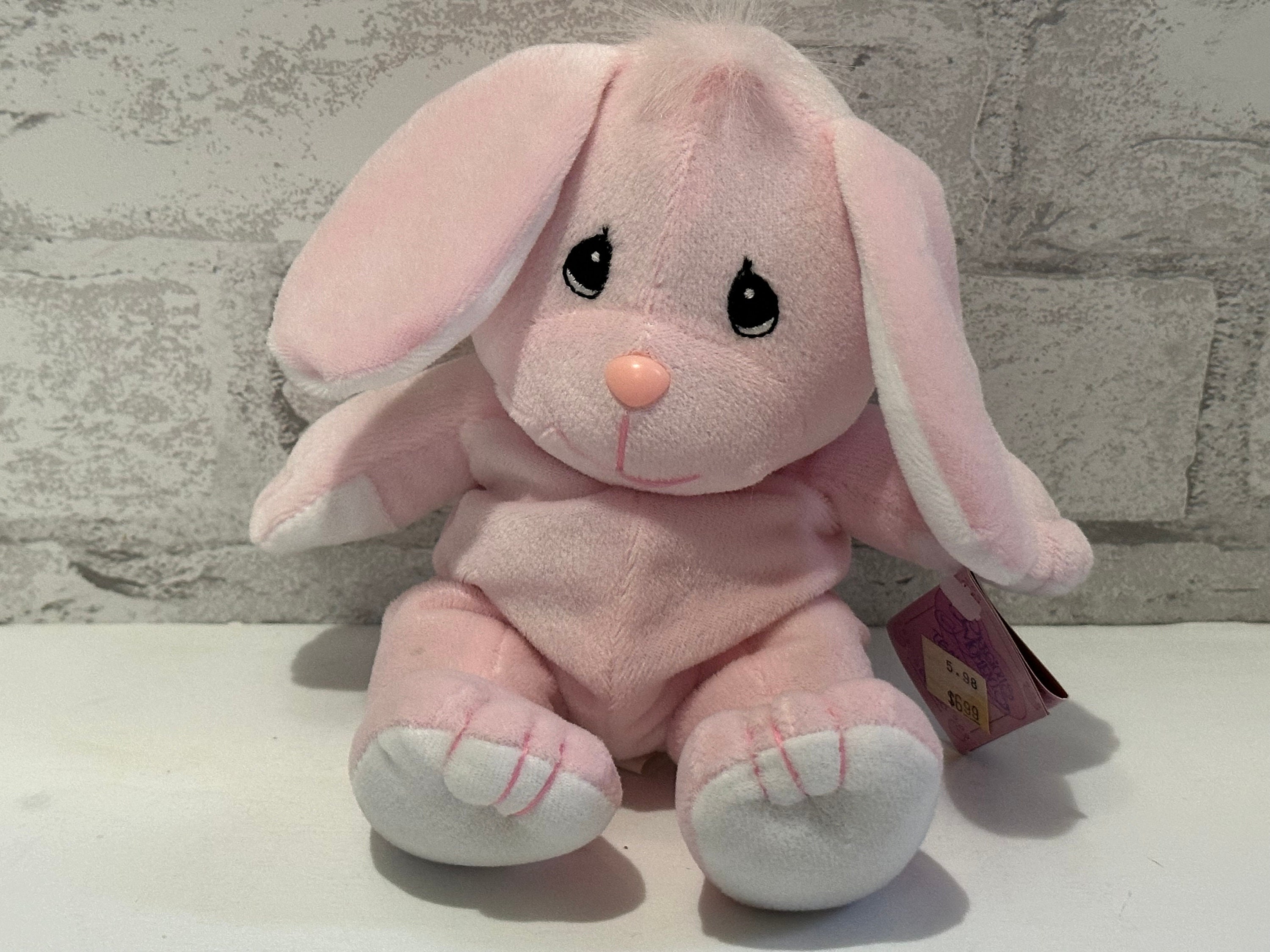 Precious Moments Tender Tails PINK BUNNY RABBIT With Tags Adorable Plush Enesco Corp. 1997 Stuffed Animal 1990s Lovable Cuddly Cute Sad Eyes Etsy UK