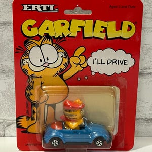 Garfield ERTL Diecast Blue Hot Rod 1990 Original Fat Cat Kitten Cartoon 1980s Comic Jim Davis Smug Attitude Movie Nermal Odie Crusin Cars