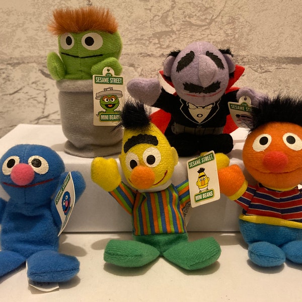 Sesame Street Kellogg's mini bean stuffed Cereal Premium Children's TV Show Jim Henson Muppets Elmo Grover Oscar Snuffleupagus Barkley Zoe