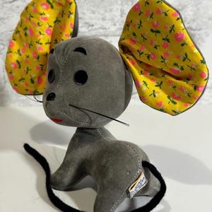 Dream Pets MOUSE 1970s velveteen stuffed animal R Dakin & Co Vintage Big Flowered Ears Mice Hippie Stuffed Flowers Made in Japan