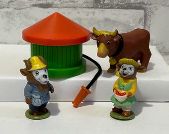 Richard Scarry 1976 Figures Puzzle town Hong Kong Busy World of Scarry Mr & Mrs Goat Vintage Huckle Cat Lowly Worm  anthropomorphic animals