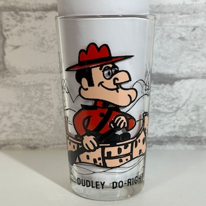 Dudley Do-Right of the Mounties Pepsi Glass 1970er Jahre Collector Series Burgfräulein Nell Fenwick Vintage Rocky und Bullwinkle Cartoon Comedy Pferd