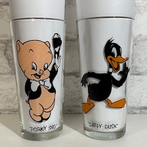 PORKY PIG Warner Brothers Pepsi Glass 1973 Looney Tunes Vintage Collector Series Porky Pig Wile E. Coyote Foghorn Leghorn Comedia de dibujos animados