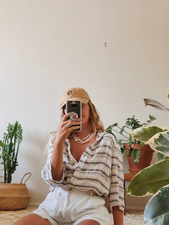 Vintage Oversized Striped Linen Button Up Shirt