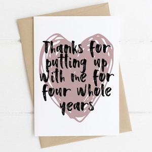 Tarjeta divertida del 4.º aniversario / 4.º aniversario para esposa, esposo, novio o novia